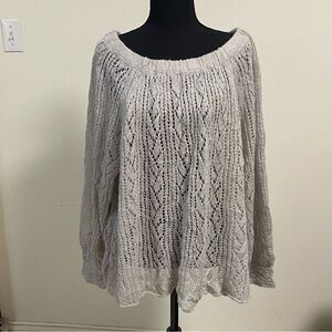 Free People Top Women’s Size Medium Gray Pointelle Eyelet Kit Top Sweater
